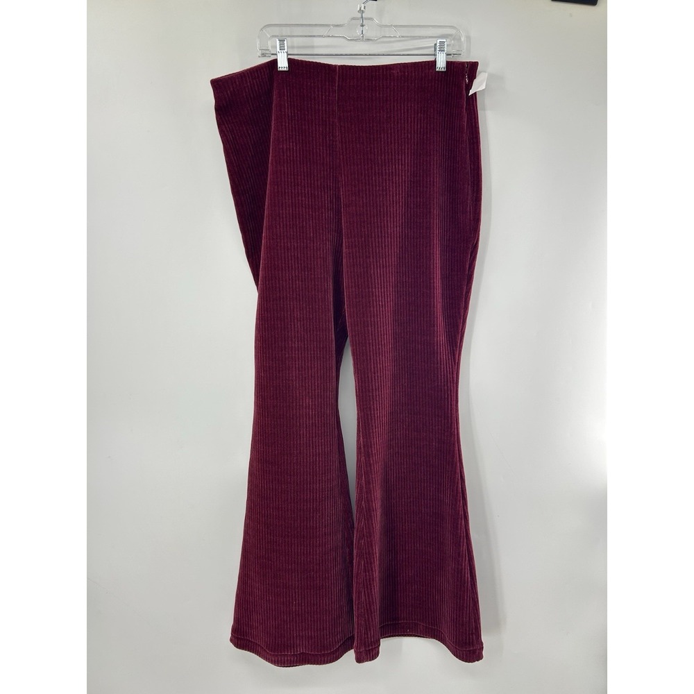 Anthropologie Women’s Ribbed Stretch Hi Rise Burgundy Flare Pull On Pants XL